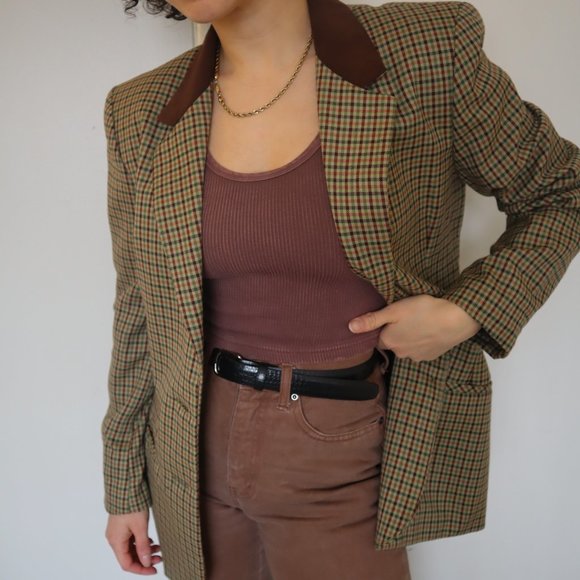 Vintage Brown & Green Plaid Checked Blazer Medium - Picture 1 of 11